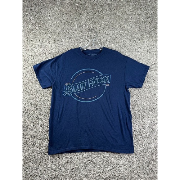 Blue Moon Beer Shirt Mens Medium Blue Orange Beer Short Sleeve Cotton Casual - Picture 1 of 8